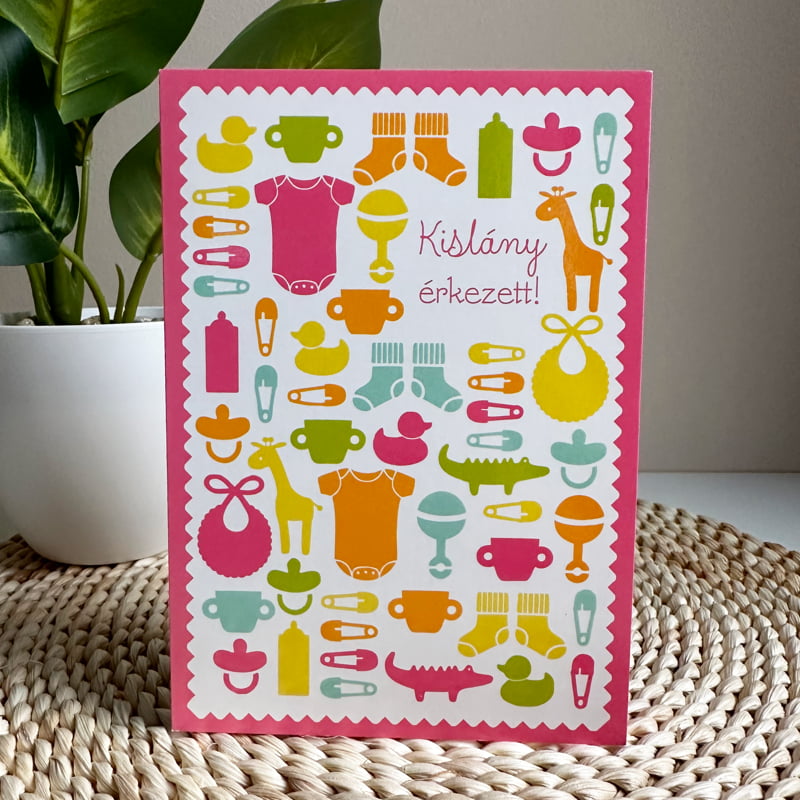 Babaköszöntő képeslap kislányos