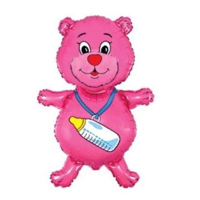 Fólia lufi - Rózsaszín maci üveggel, babaváró bulira