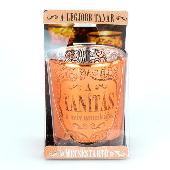 Metálfényű mécsestartó tanároknak