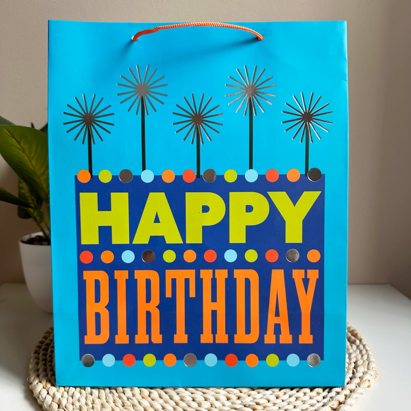 Happy birthday, kék színű szülinapi tasak