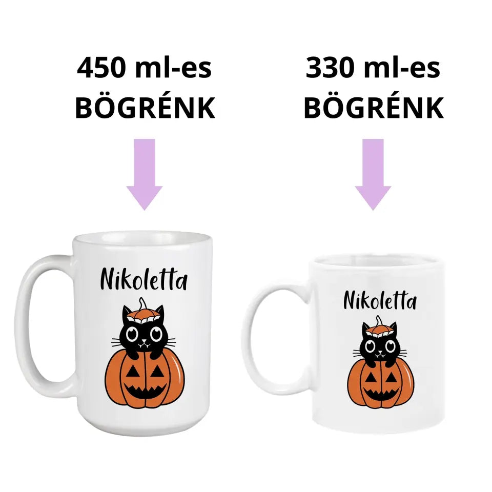 Cicás, töklámpásos bögre halloweeni ajándék