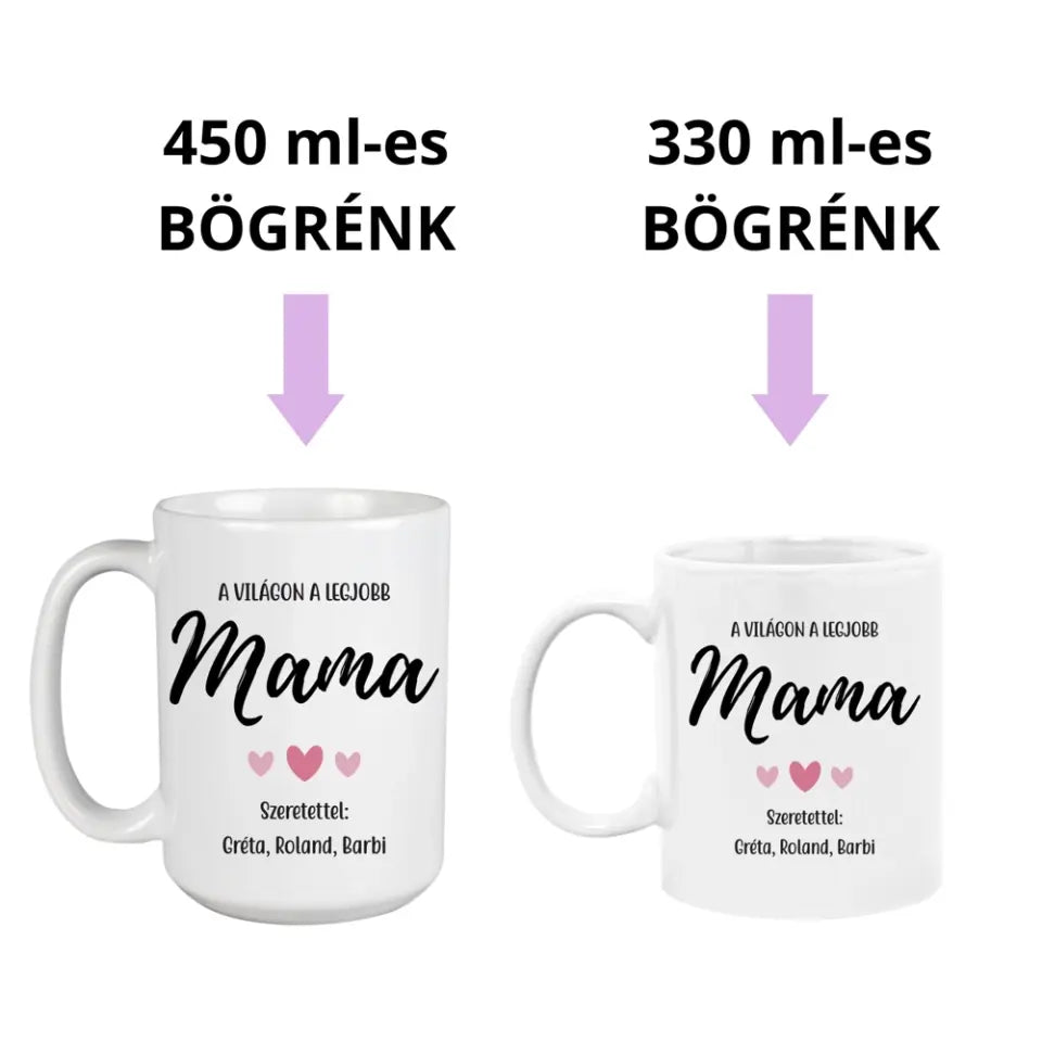 Anyák napi bögre mamáknak, az unokák nevében 2 méretben