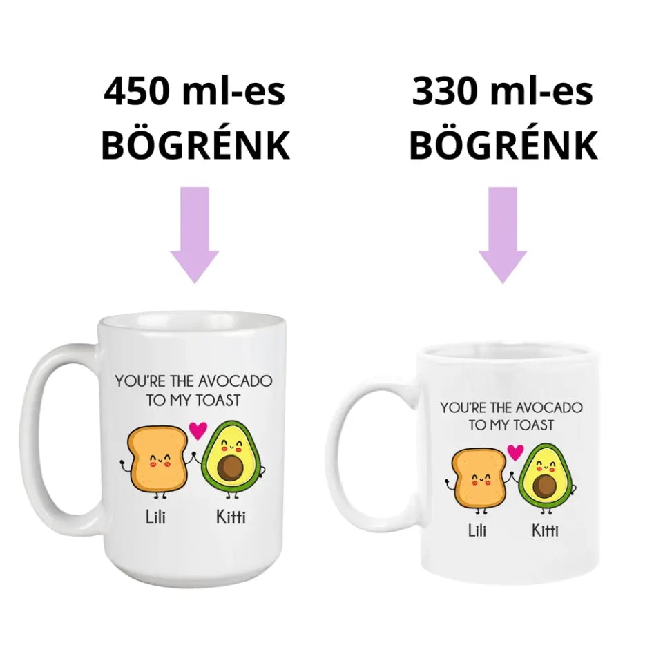 Egyedi barátnős bögre - avokádó és toast 2 méretben