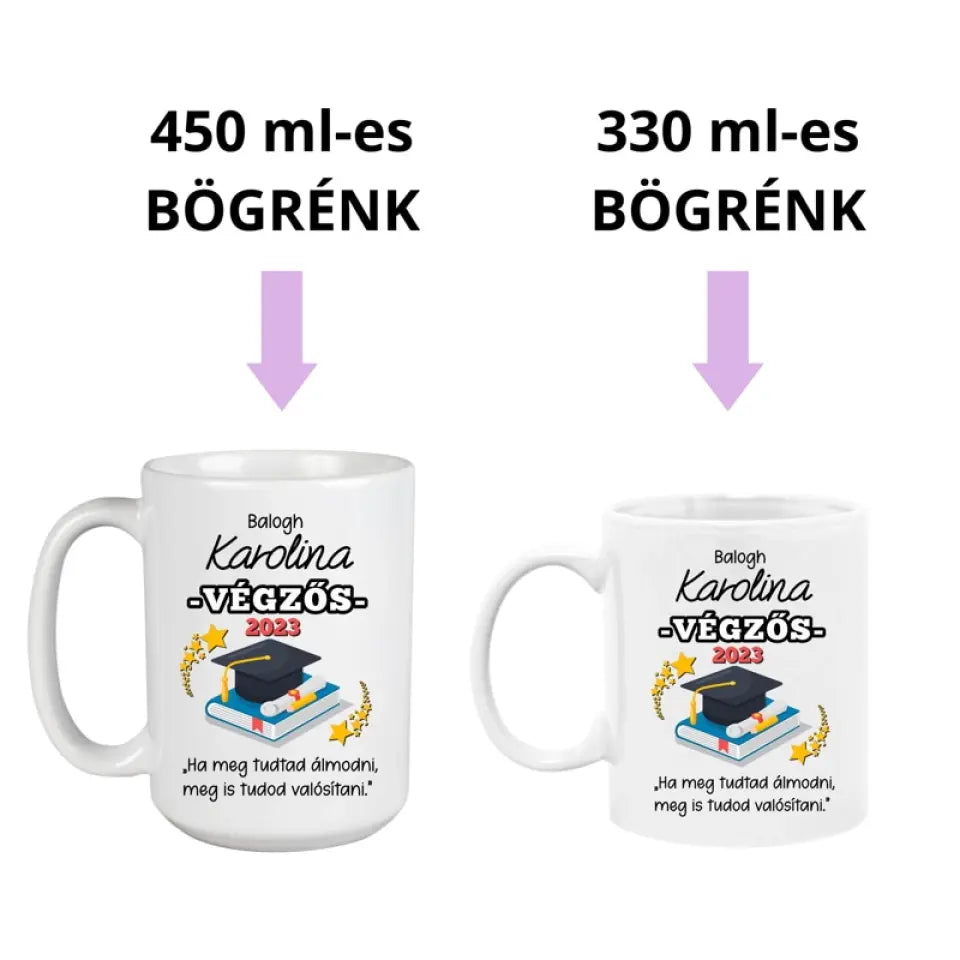 Ballagási ajándék saját neves bögre 2 méretben