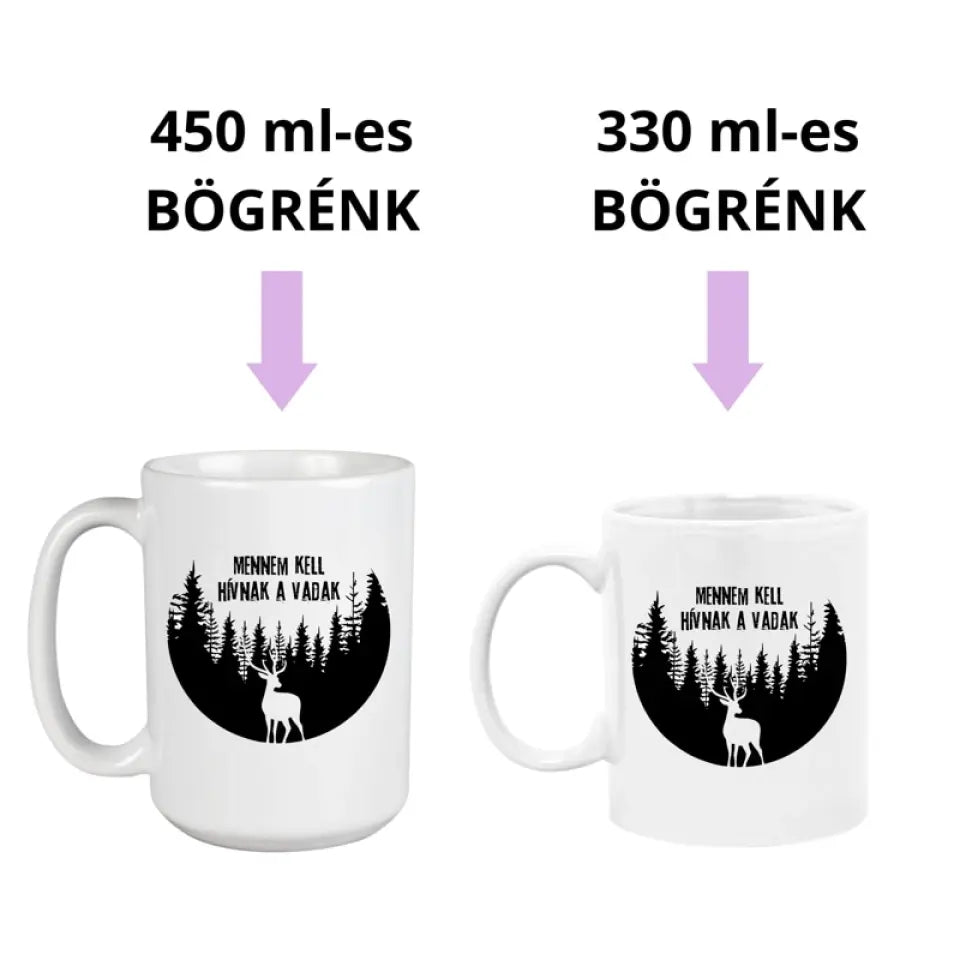 Vadászos ajándék bögre férfiaknak, 2 méretben