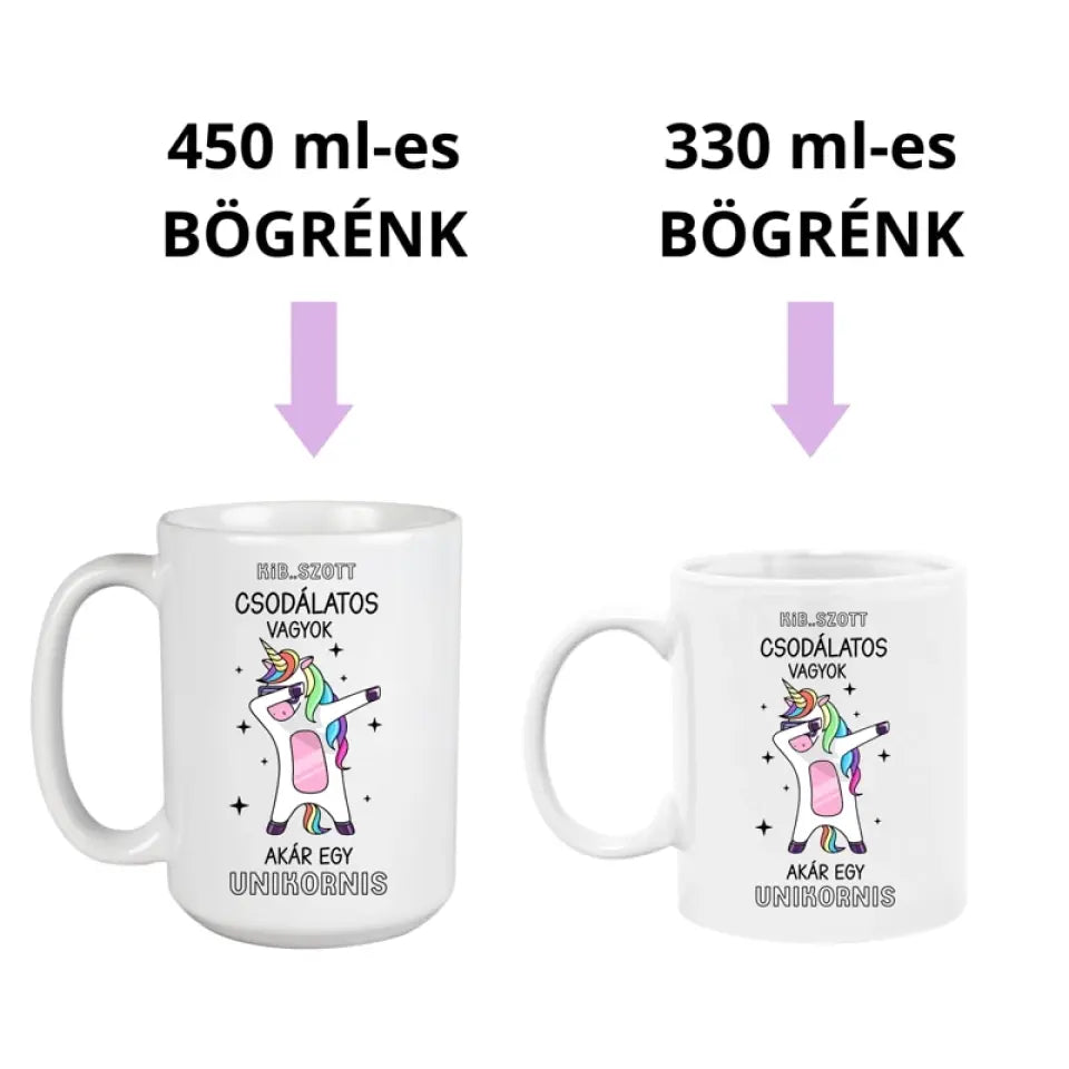 Vicces unikornis bögre 2 méretben