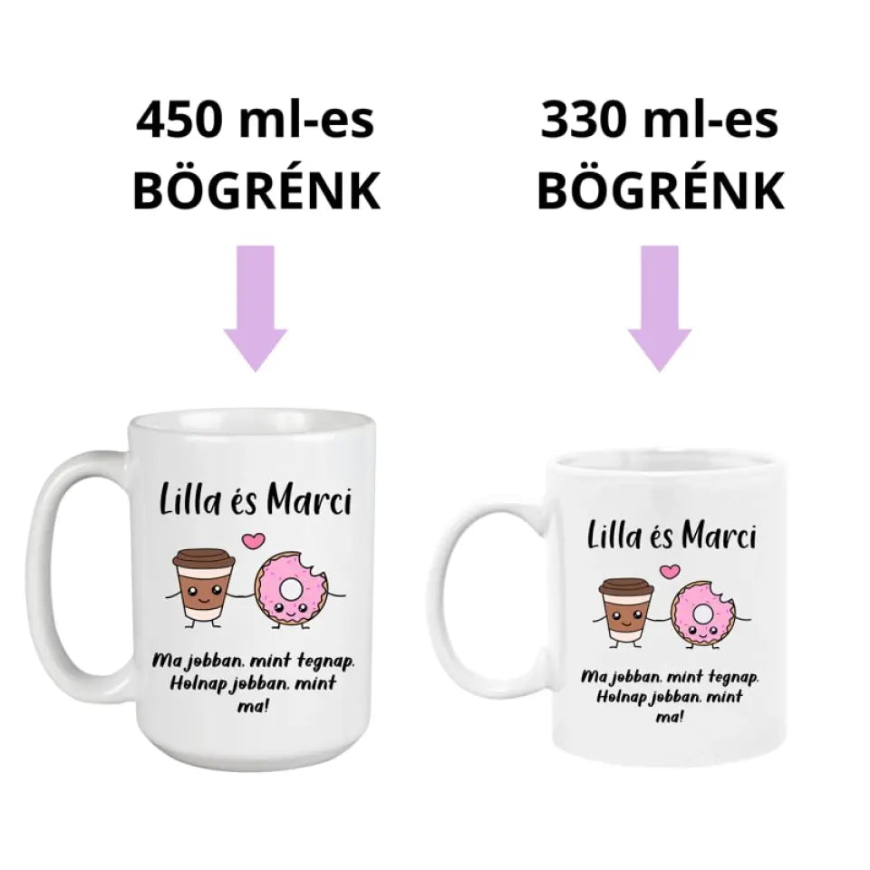 Kávé és fánk - szerelmes bögre pároknak 2 méretben