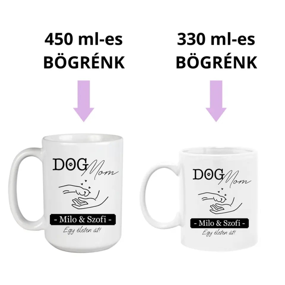 Egyedi, páros bögre - kutyás gazdiknak, 2 méretben