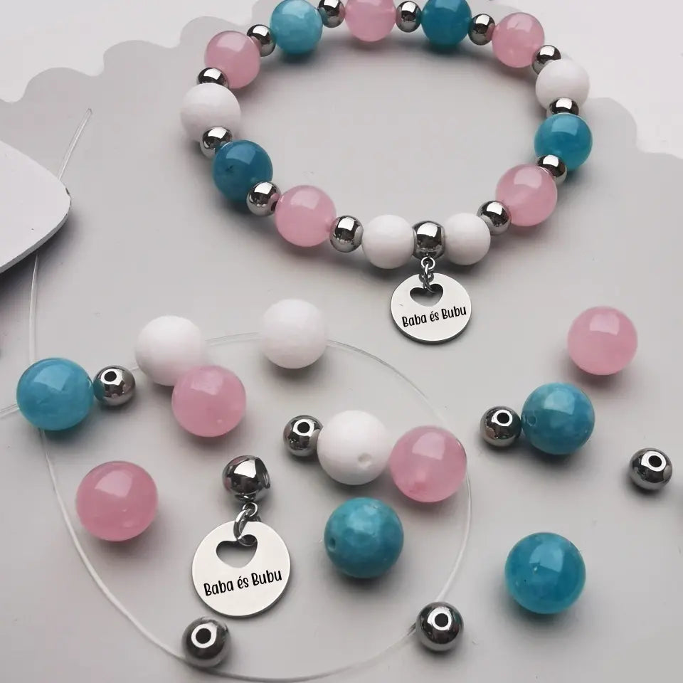 Édes álom ásványkarkötő - csináld magad ékszer, gravírozott medállal