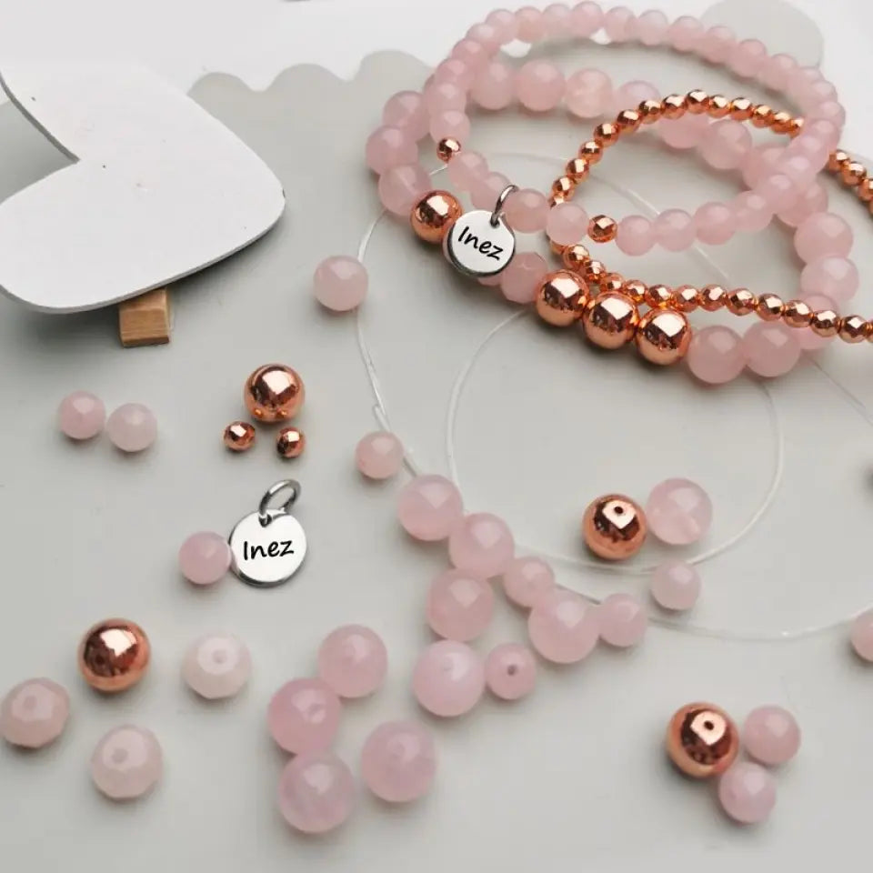 Rose gold-Rózsakvarc ásvány karkötő szett: csináld magad ékszer, ásvány gyöngyökkel