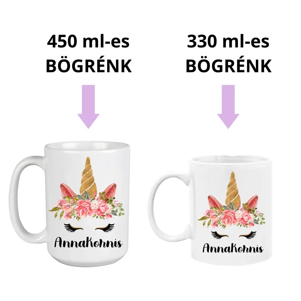 Egyedi unikornisos bögre - saját névvel, 2 méretben
