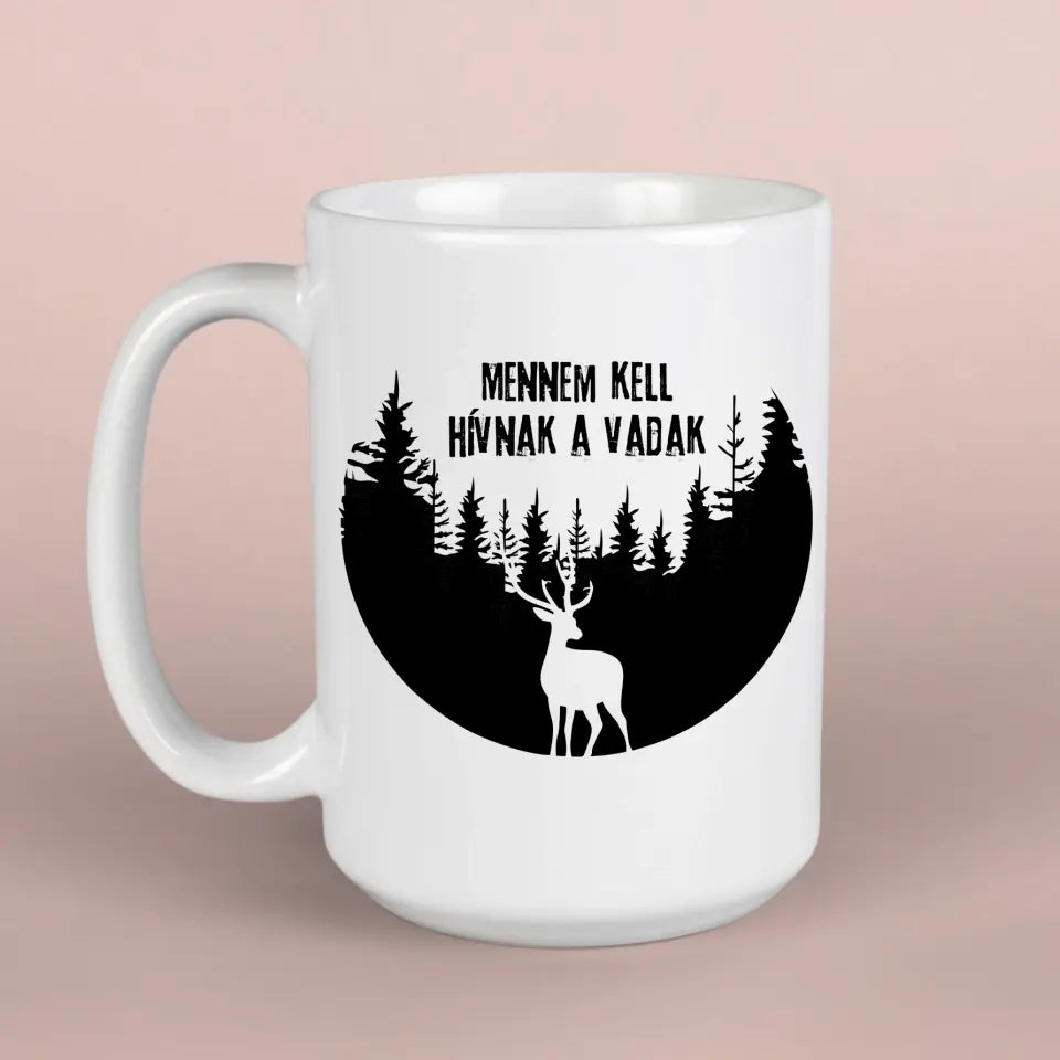 Vadászos ajándék bögre férfiaknak, szarvasos grafikával