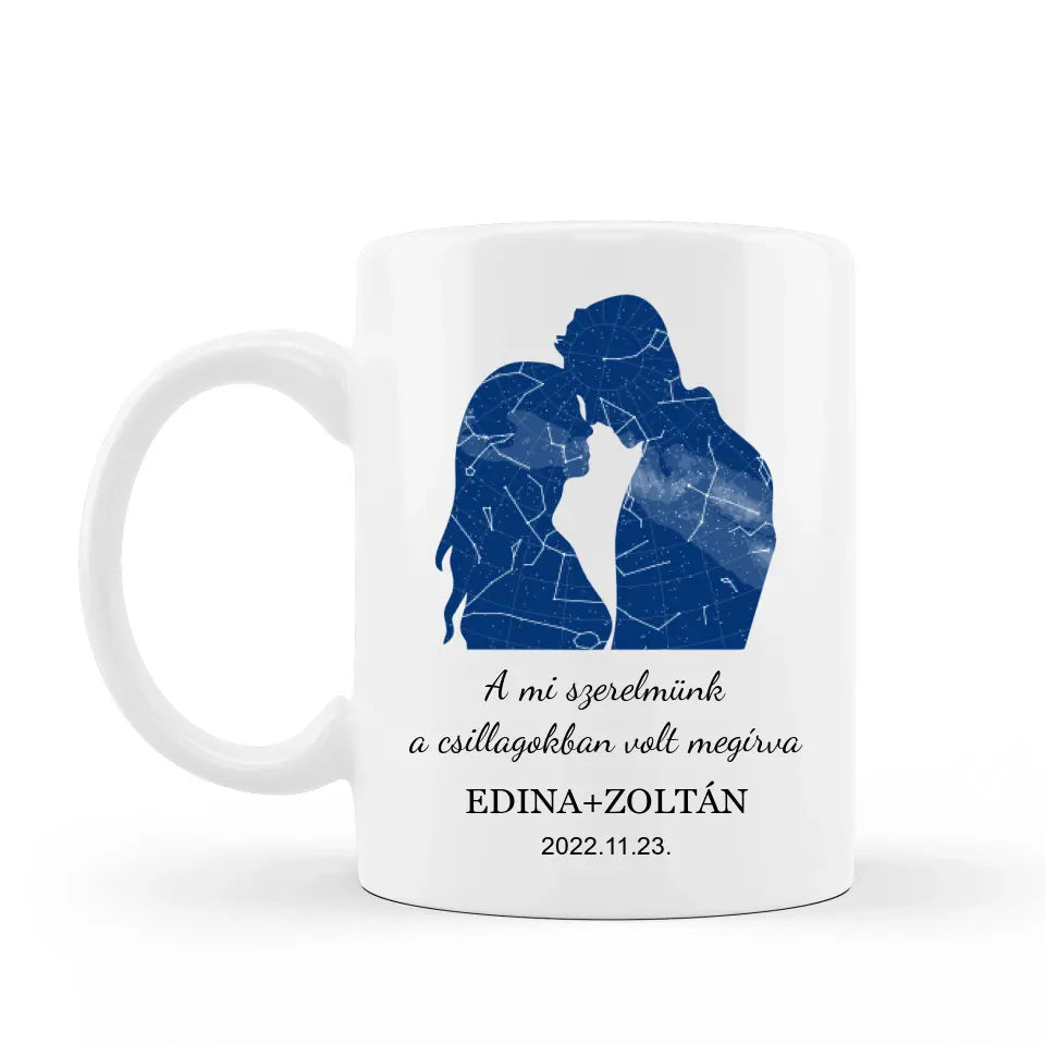 Szerelmes pár bögre, egyedi csillagállással, pároknak