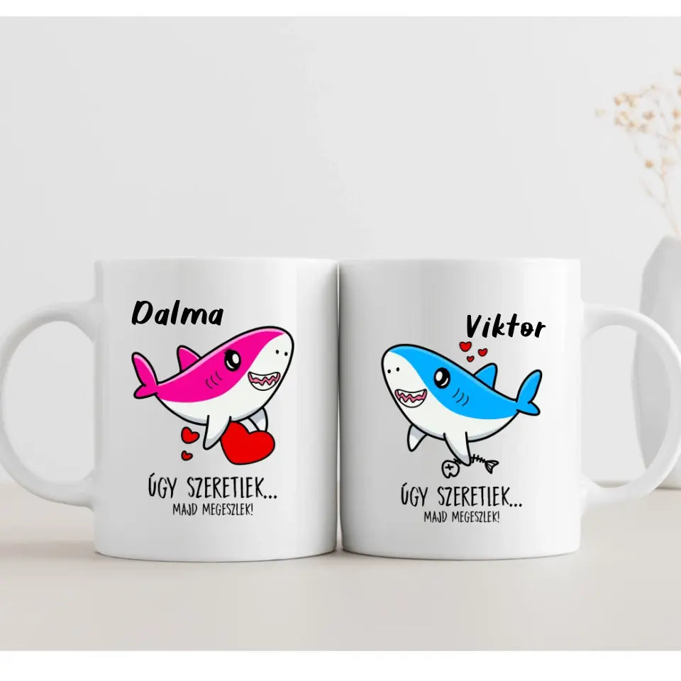 Valentin napi bögre pár - cápákkal