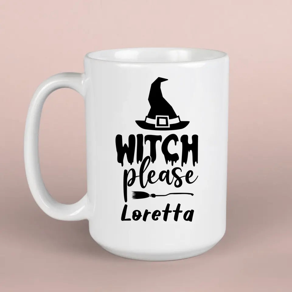 Boszis bögre - Halloweenra seprűvel és kalappal