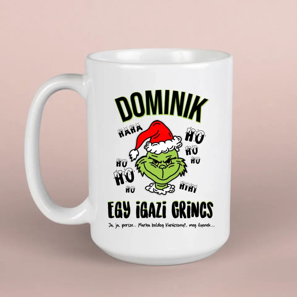 Grincses bögre, saját névvel - vicces karácsonyi ajándék fiúknak