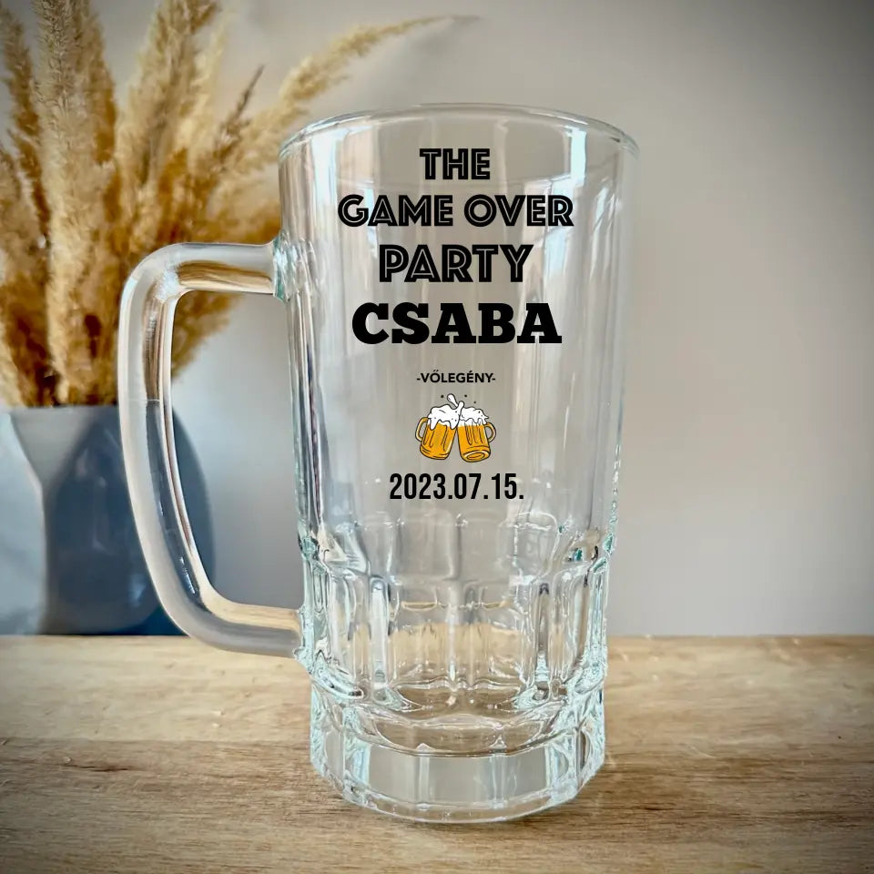 Ajándék legénybúcsúra – vicces söröskorsó, saját névvel