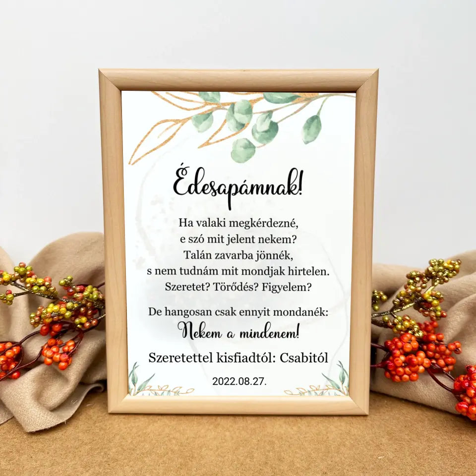 Szülőköszöntő ajándék esküvőre – falikép édesapáknak
