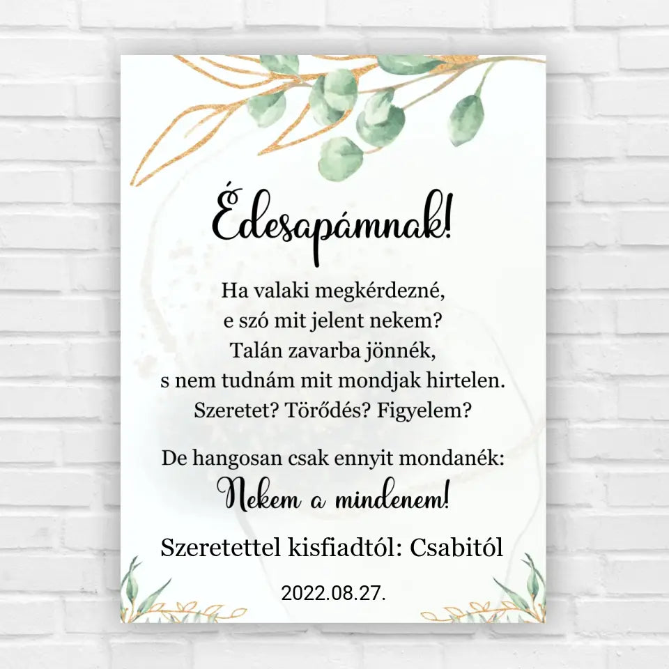 Szülőköszöntő ajándék esküvőre – falikép édesapáknak, esküvői ajándék