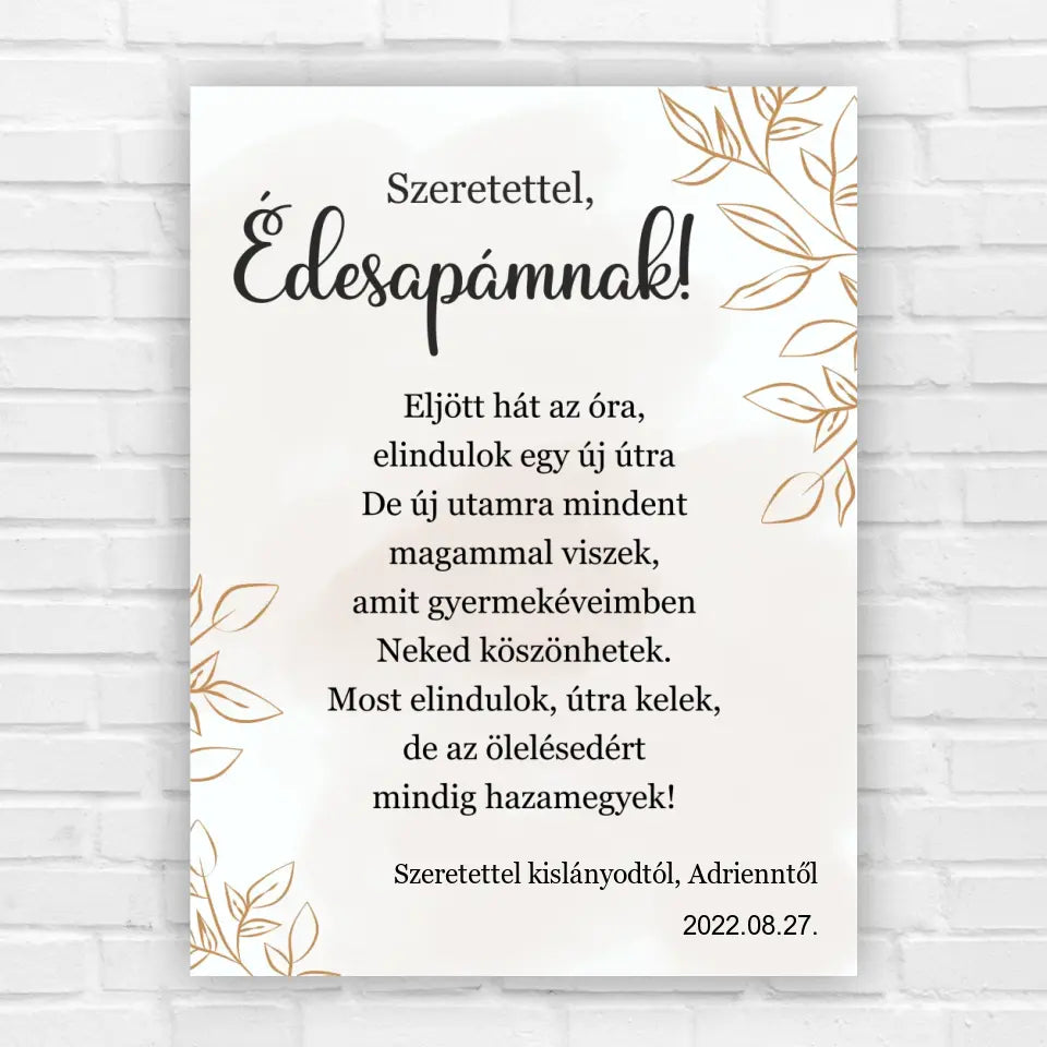 Örömapa szülőköszöntő ajándék – falikép apukáknak, esküvői ajándék