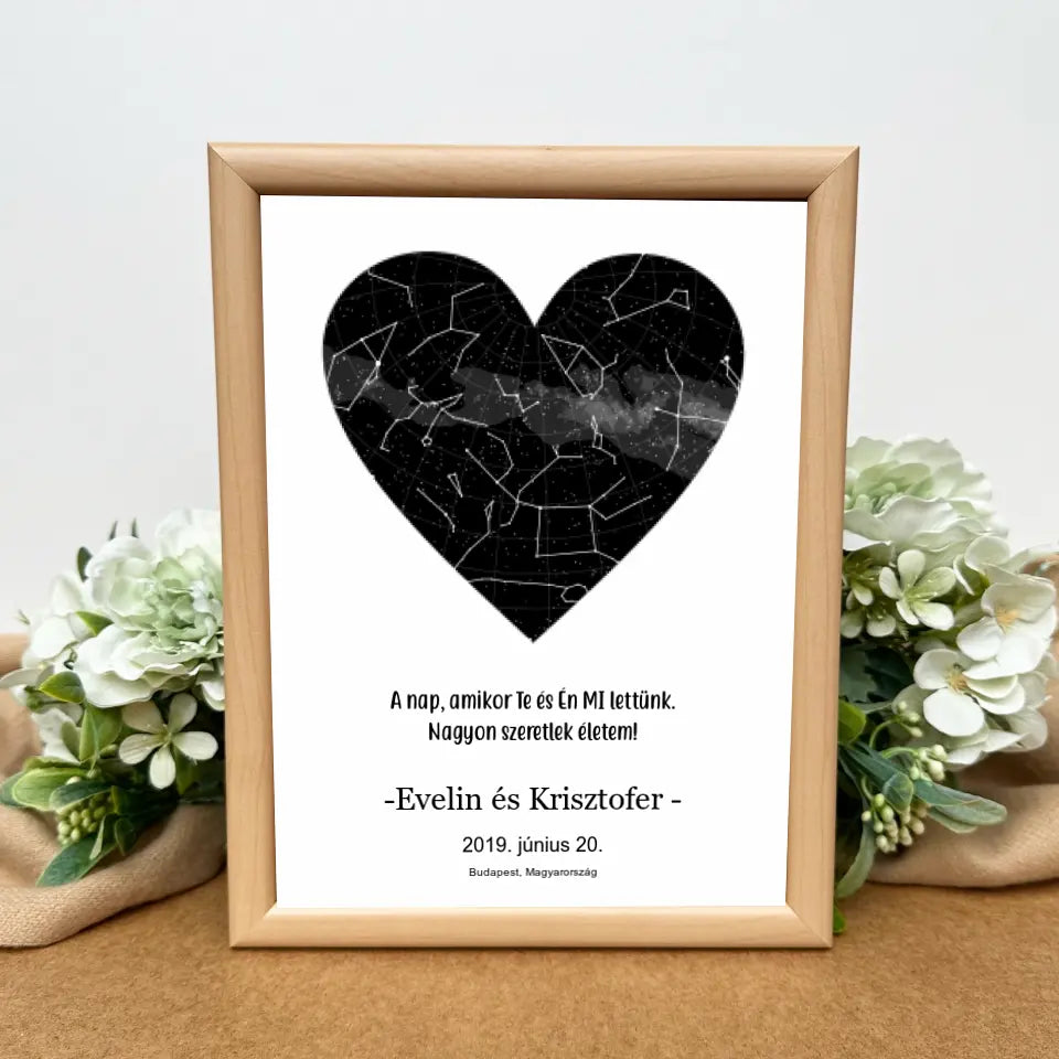 Csillagtérkép ajándék | szívecskés kiadás, szerelmes ajándék, romantikus ajándék