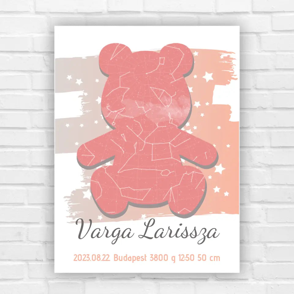 Baba emlékőrző csillagtérkép lányos, mackós