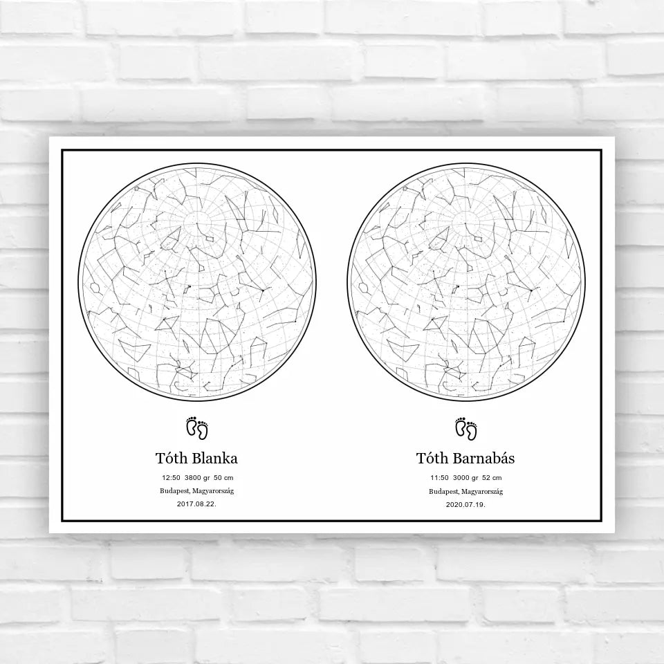 2 gyermekes babaemlékőrző csillagtérkép , emlékőrző ajándék