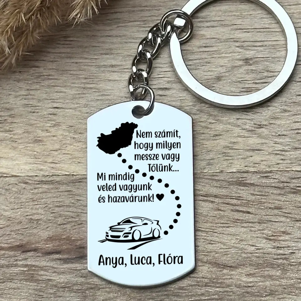 Autós kulcstartó apának, egyedi saját neves ajándék