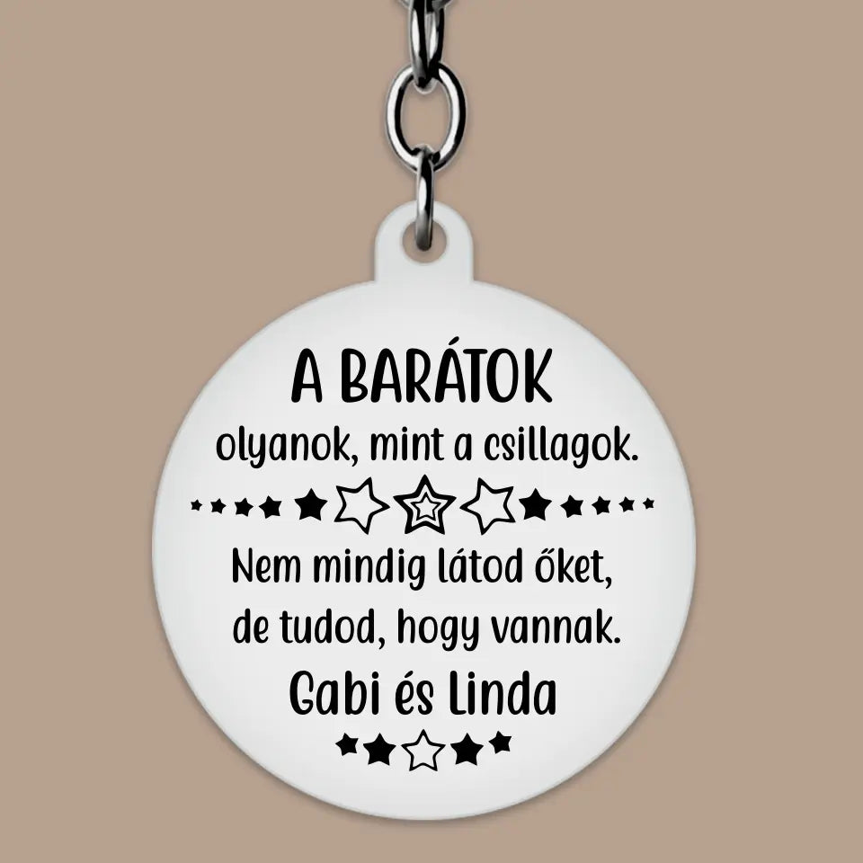 Ajándék barátnőnek, gravírozott kulcstartó, egyedi ajándék