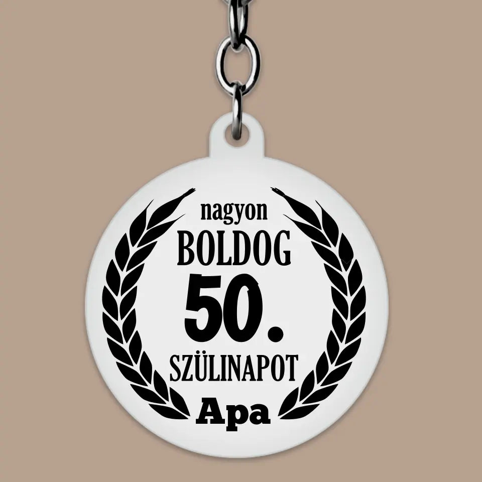 50 éves szülinapi ajándék kulcstartó, ajándékötlet férfinak, egyedi ajándék
