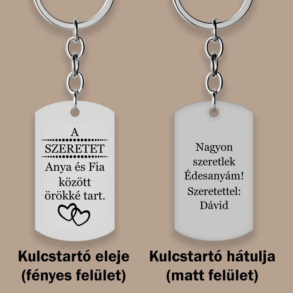 Anya-Fia ajándék, gravírozott kulcstartó anyák napi ajándék
