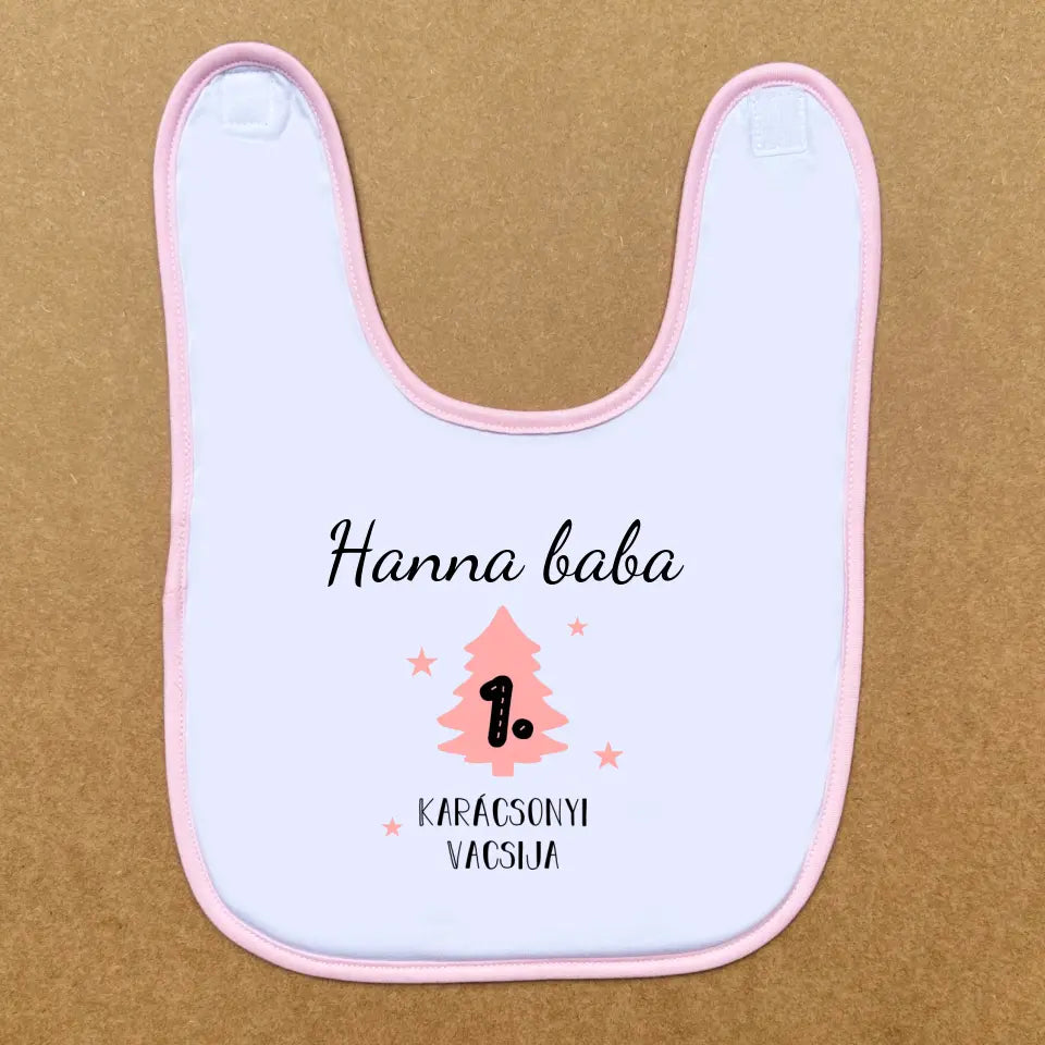 Karácsonyi baba előke kislányoknak, egyedi ajándék