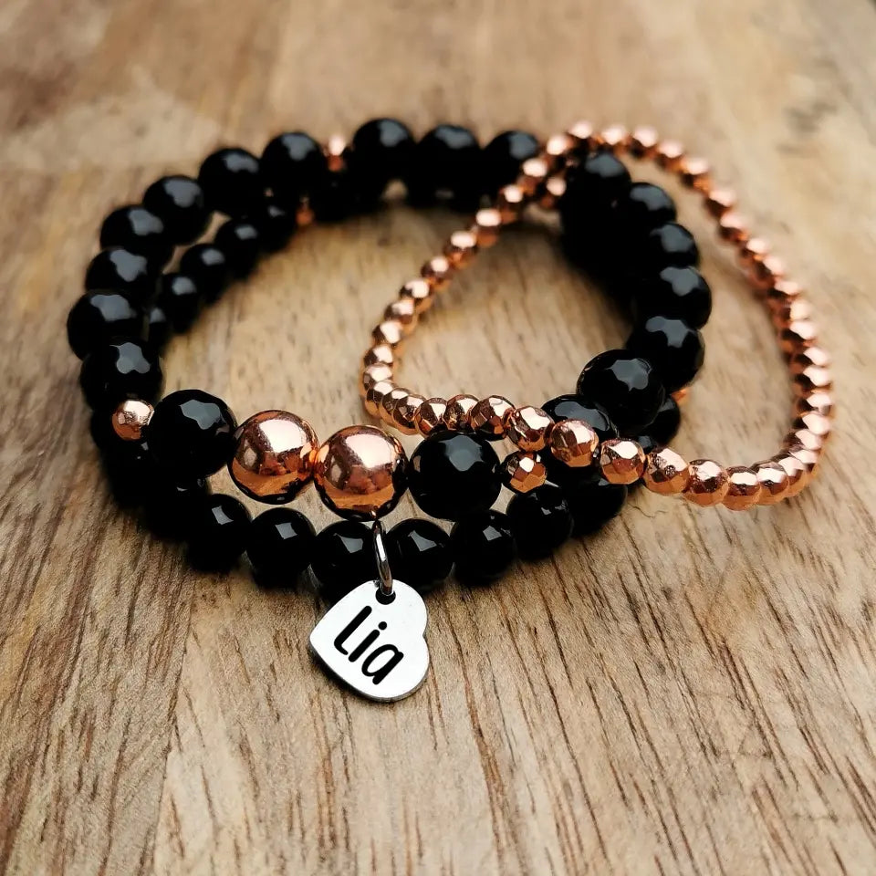 Rose gold-Ónix ásvány karkötő szett: csináld magad ékszer