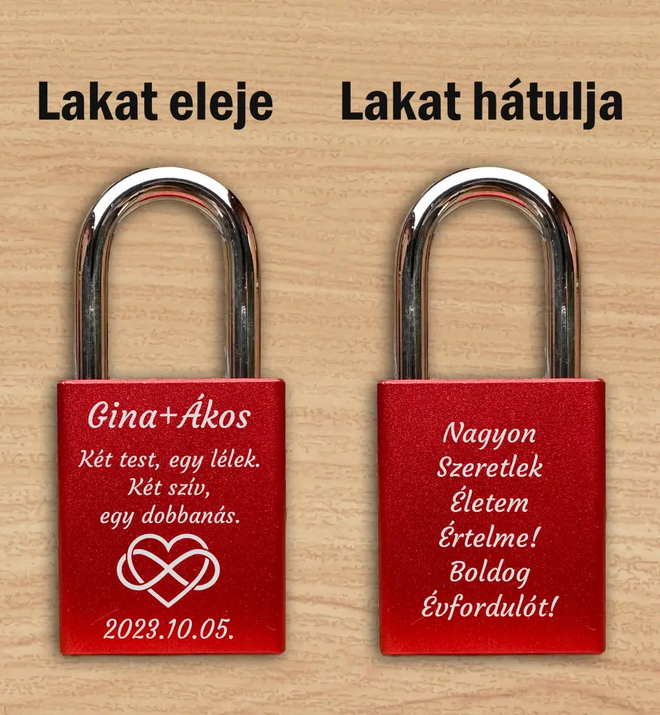 Szerelem lakat piros színben, választható grafikával, szerelmes ajándék