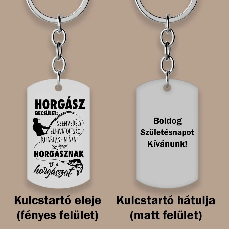 Horgász becsület – horgászos ajándék kulcstartó