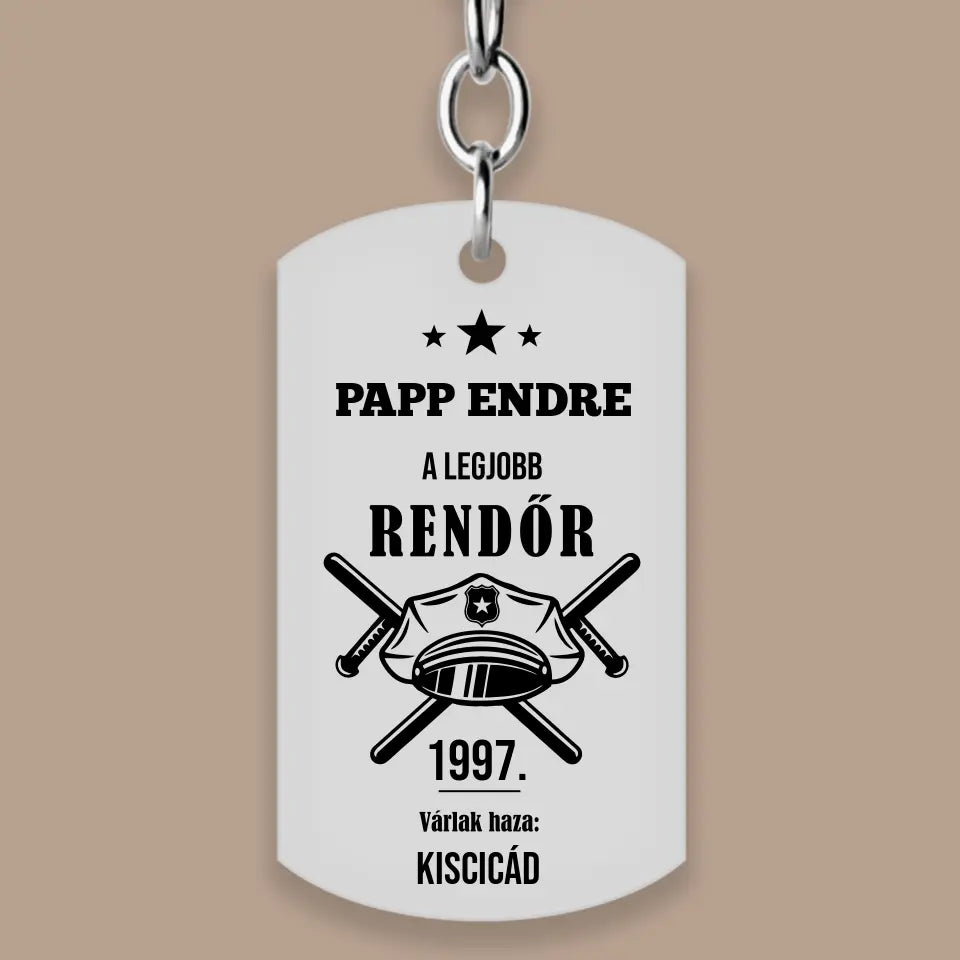 Rendőr ajándék – gravírozott kulcstartó, rendőr ajándék