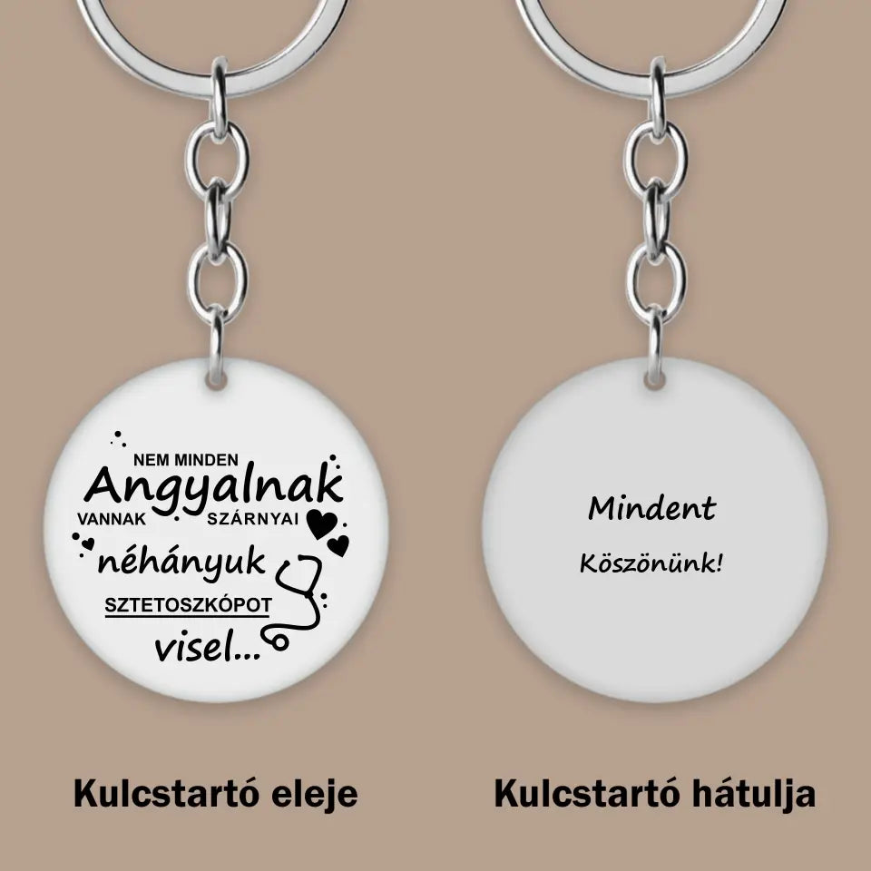 Ajándék orvosnak, gravírozott kulcstartó, egyedi ajándék orvosnak 2 oldalas gravírozással