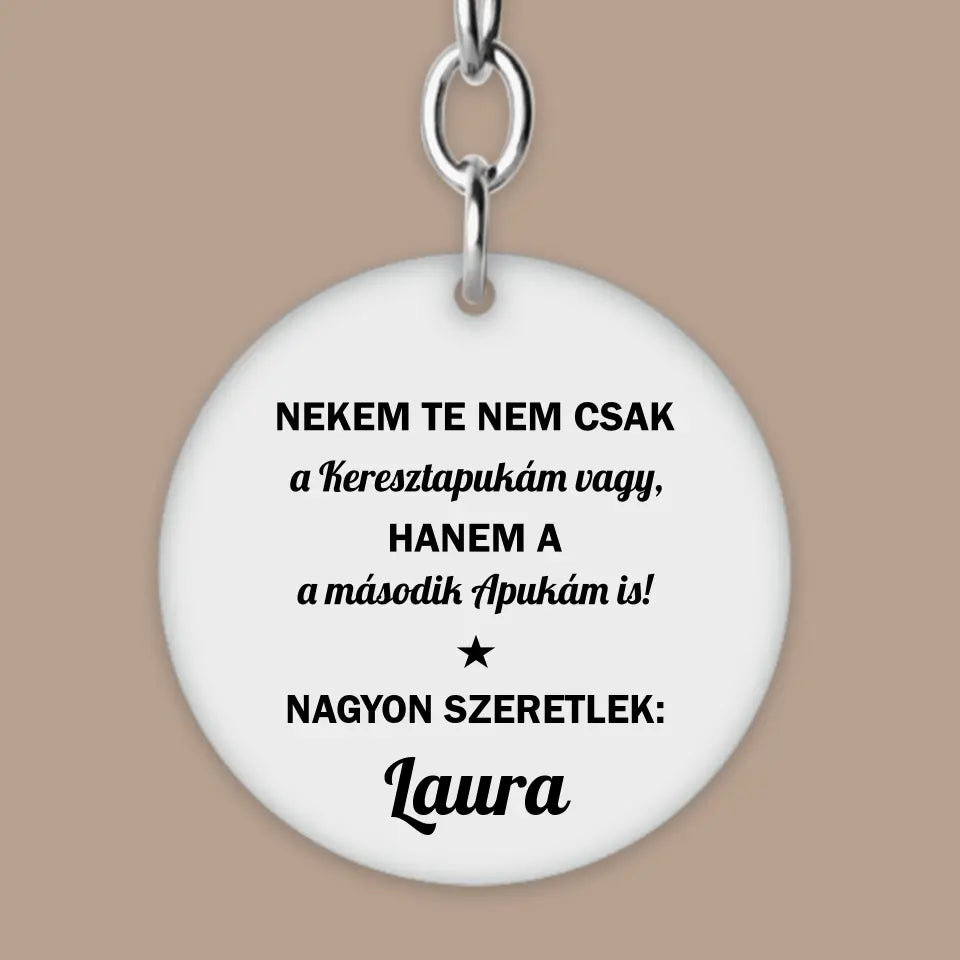 Ajándék keresztapának, keresztapu kulcstartó, gravírozott ajándék