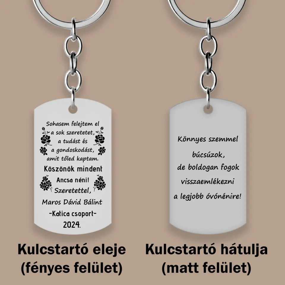 Ajándék óvónéniknek, egyedi kulcstartó, ballagási emlék