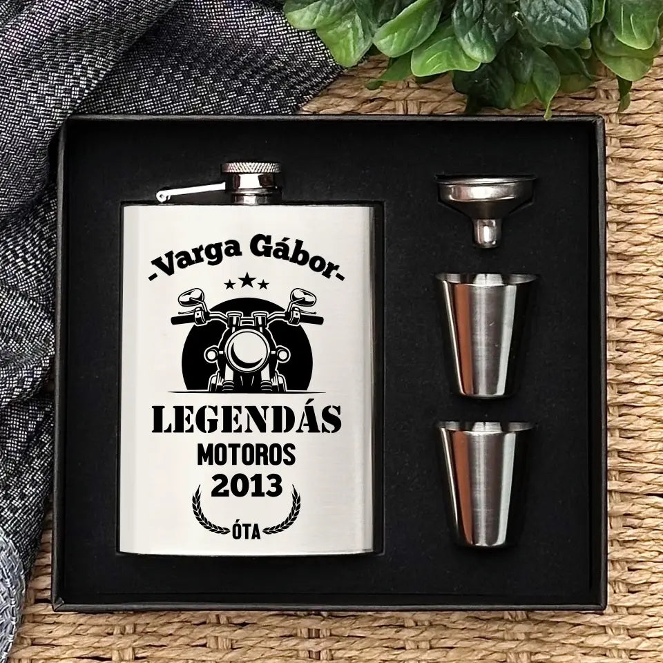 Motoros ajándék - saját neves flaska szett
