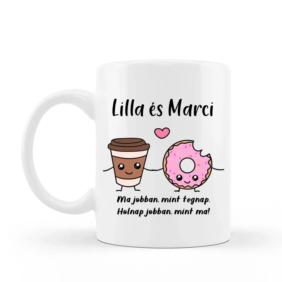 Kávé és fánk - szerelmes bögre pároknak, páros ajándék