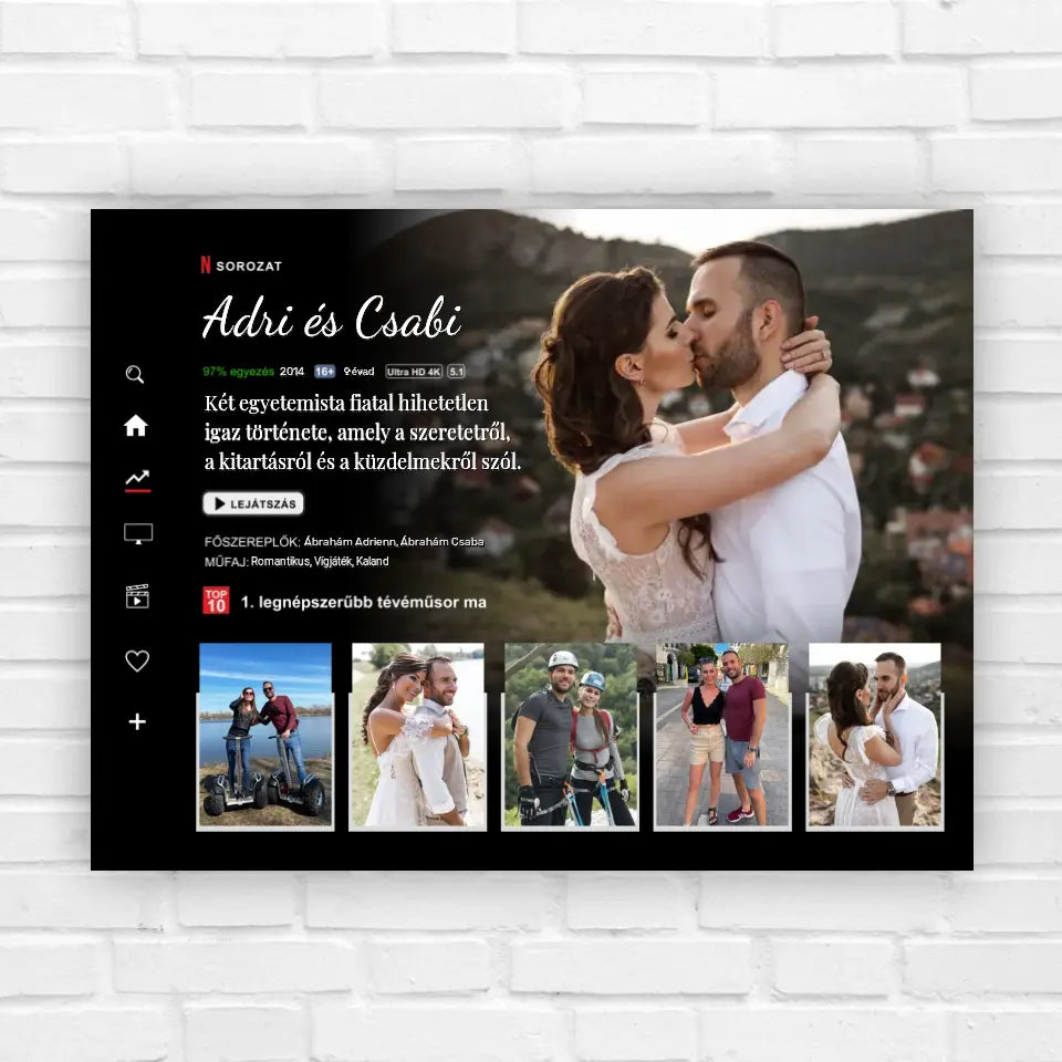 Sorozatos ajándék kép pároknak, valentin napi meglepetés L méretben