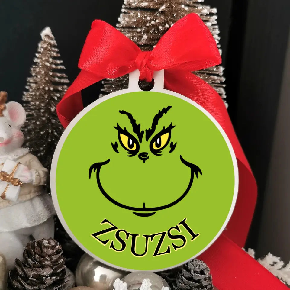 Grincses karácsonyfadísz, saját névvel