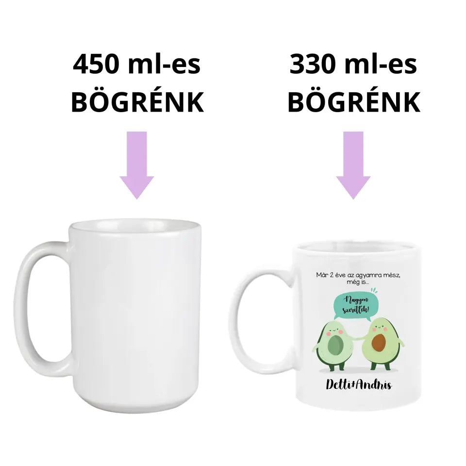 Romantikus és vicces avokádós bögre