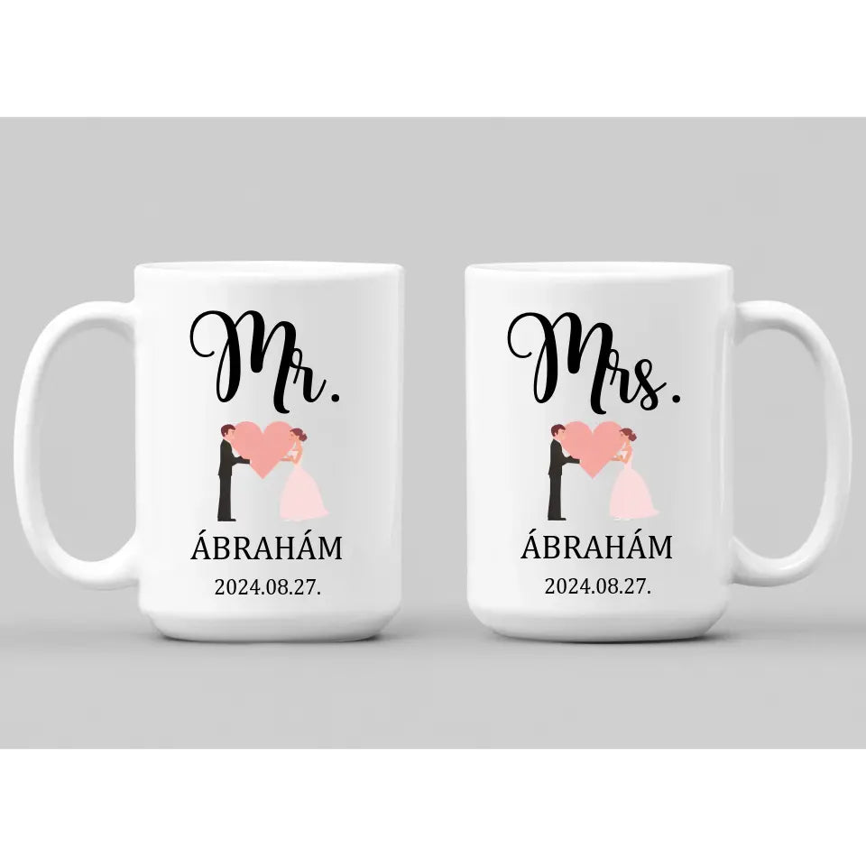 Mr. és Mrs. bögre pár  esküvői ajándék