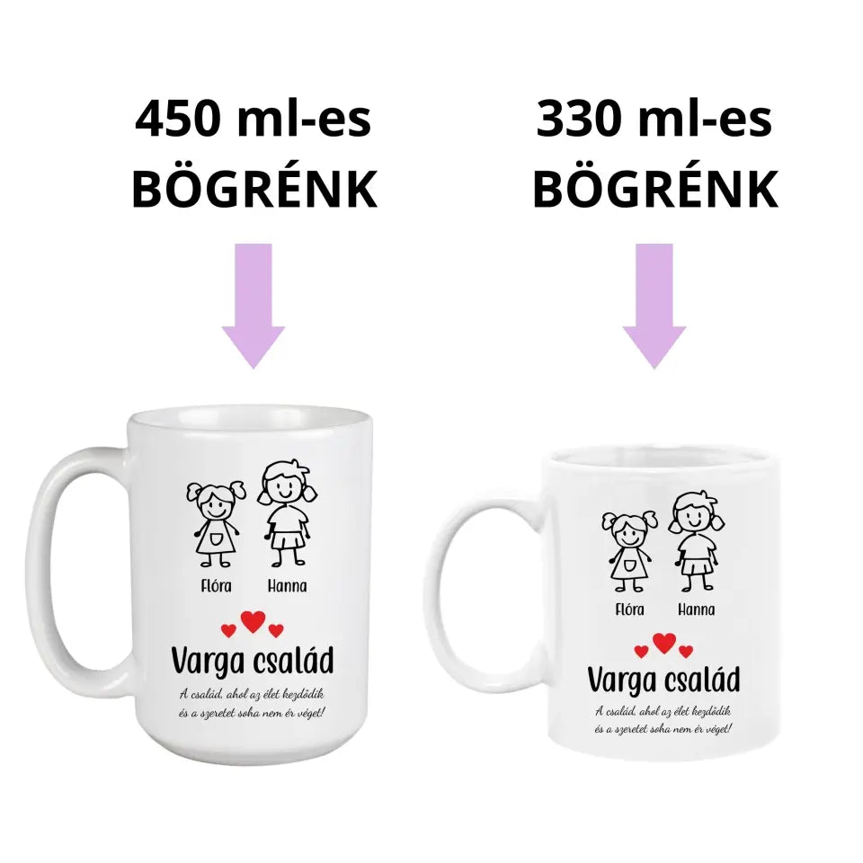 Egyedi kerámia bögre - családos kiadás 2 méretben