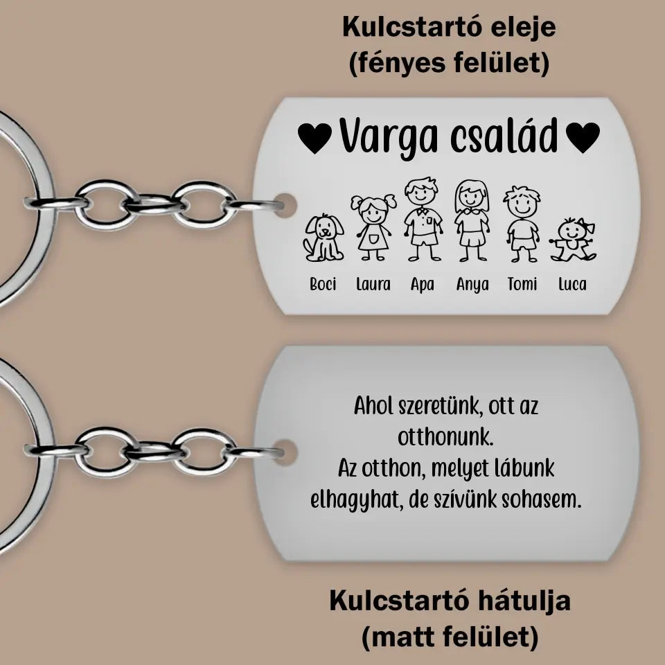 Egyedi kulcstartó - családos kiadás, gravírozott ajándék