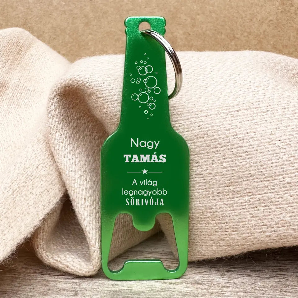 Egyedi feliratos, sörösüveg formájú sörnyitó, egyedi ajándék