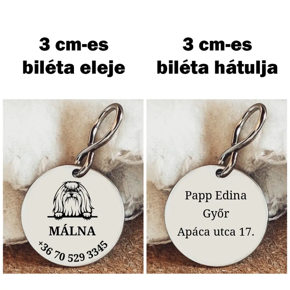 Máltai kutyabiléta gravírozással