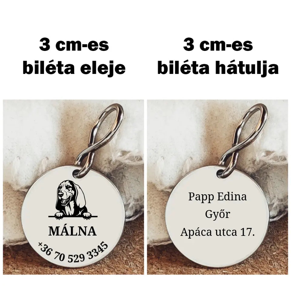 Basset hound kutyabiléta, nemesacél medál